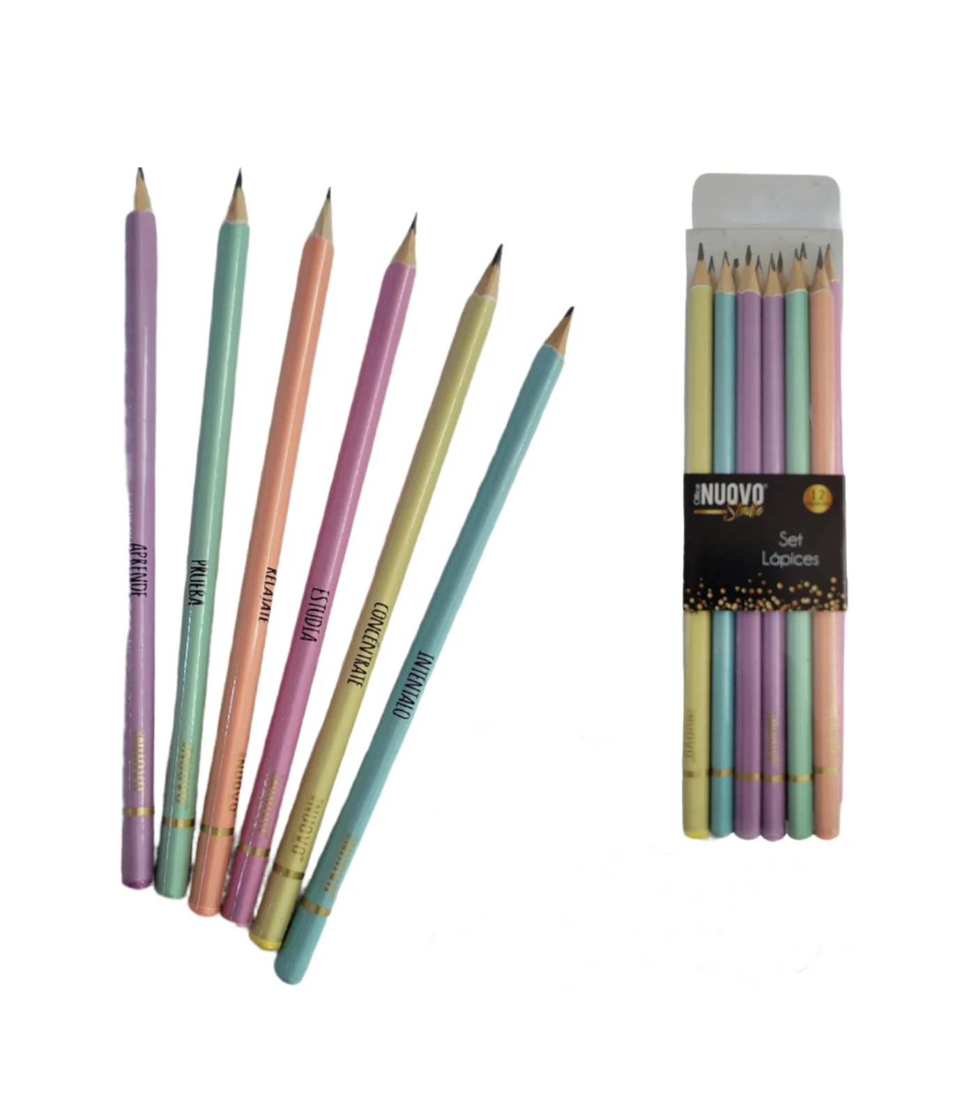 LAPIZ GRAFITO TRIANGULARES CAJA 12 UNIDADES COLORES PASTEL NUOVO