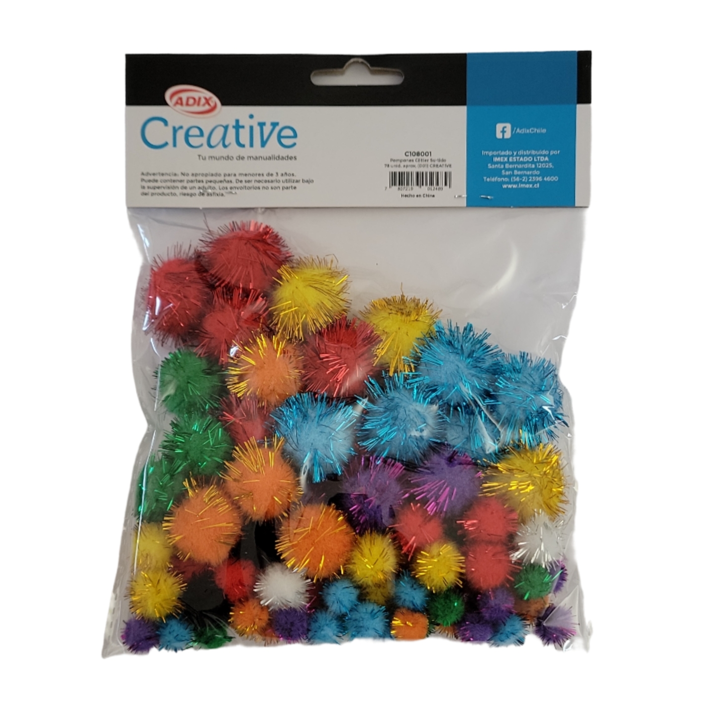 SET POMPON GLITTER SURTIDO COLORES CREATIVE
