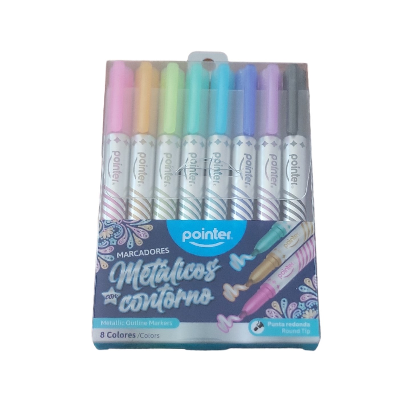 MARCADOR CON CONTORNO PLATEADO 8 COLORES 1910 POINTER
