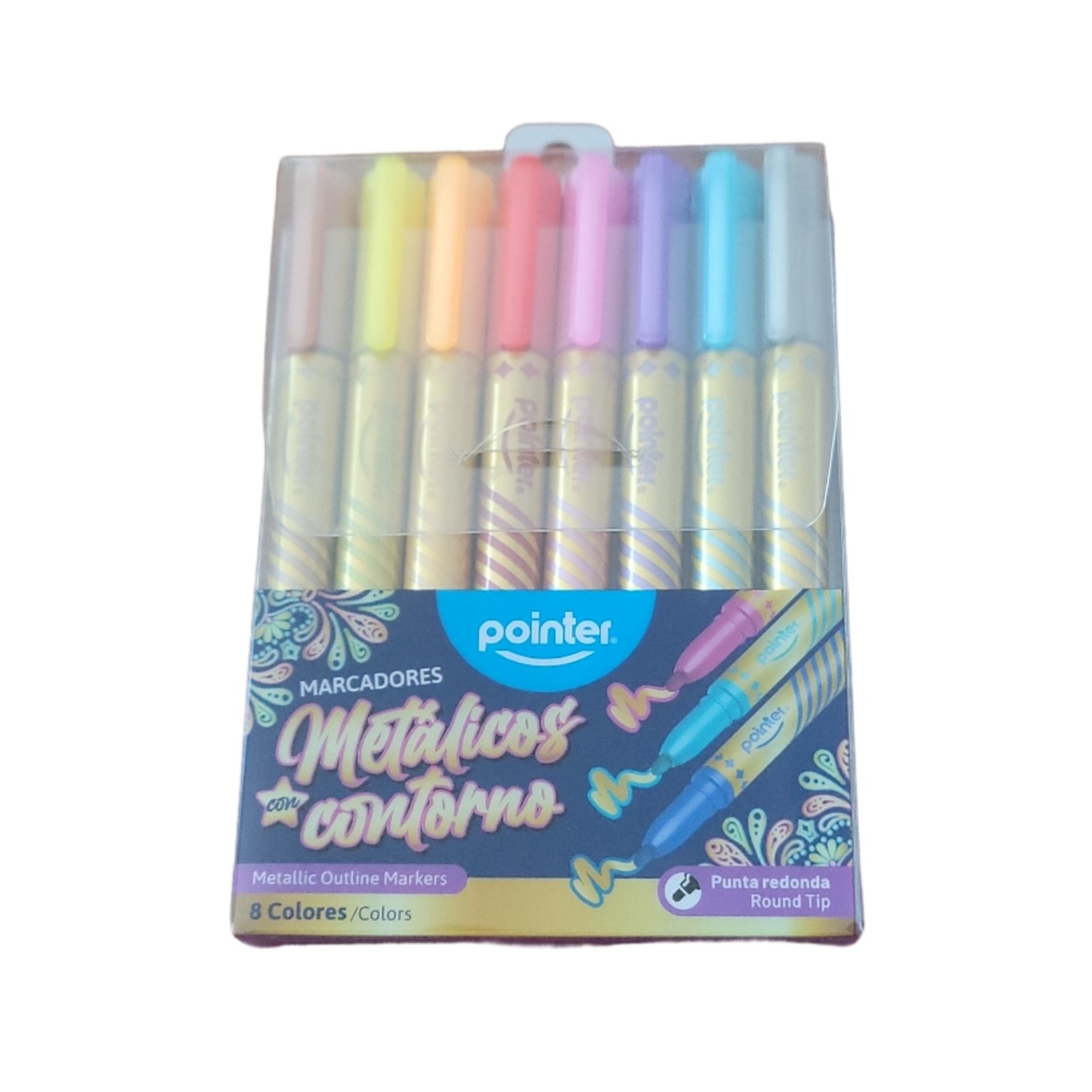 MARCADOR CON CONTORNO DORADO 8 COLORES 1910-G POINTER