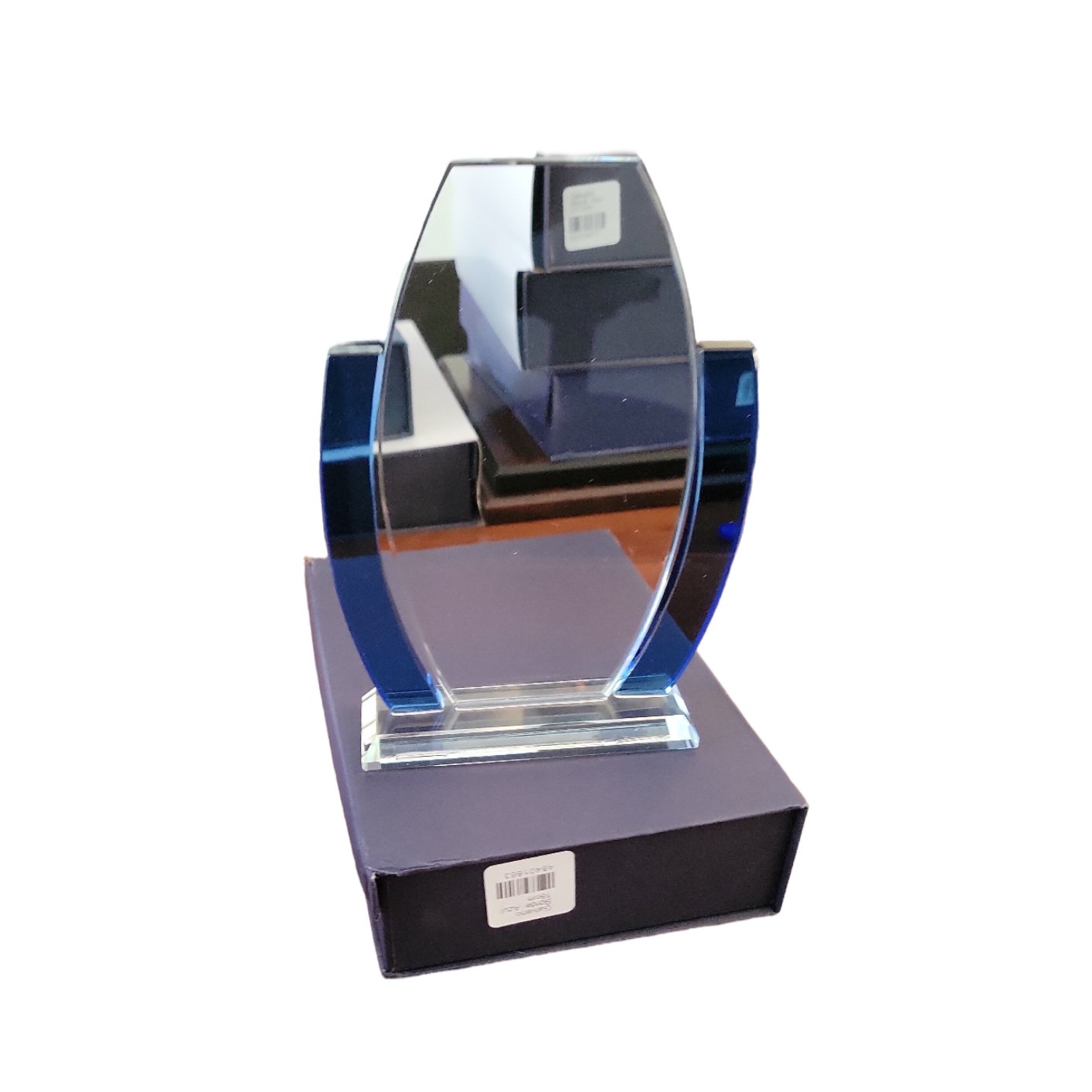 GALVANO VIDRIO 21 CMS BORDE AZUL ALARGADO @GRAFICA
