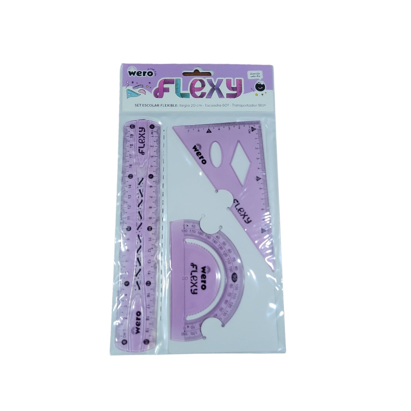 SET ESCOLAR FLEXIBLE REGLA ESCUADRA TRANSPORTADOR WERO