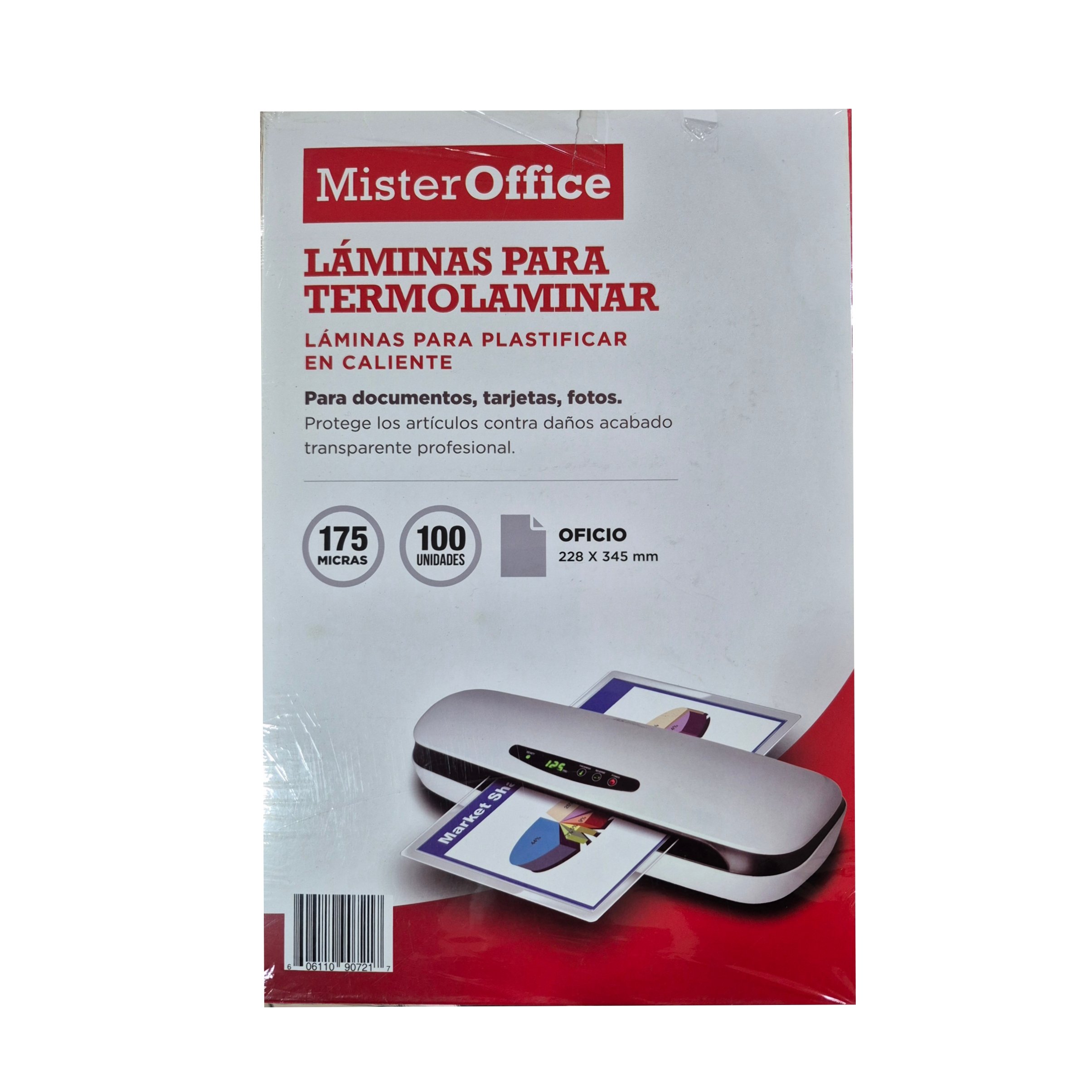 LAMINA TERMOLAMINAR OFICIO 175MIC 100 UNID. MISTER OFFICE