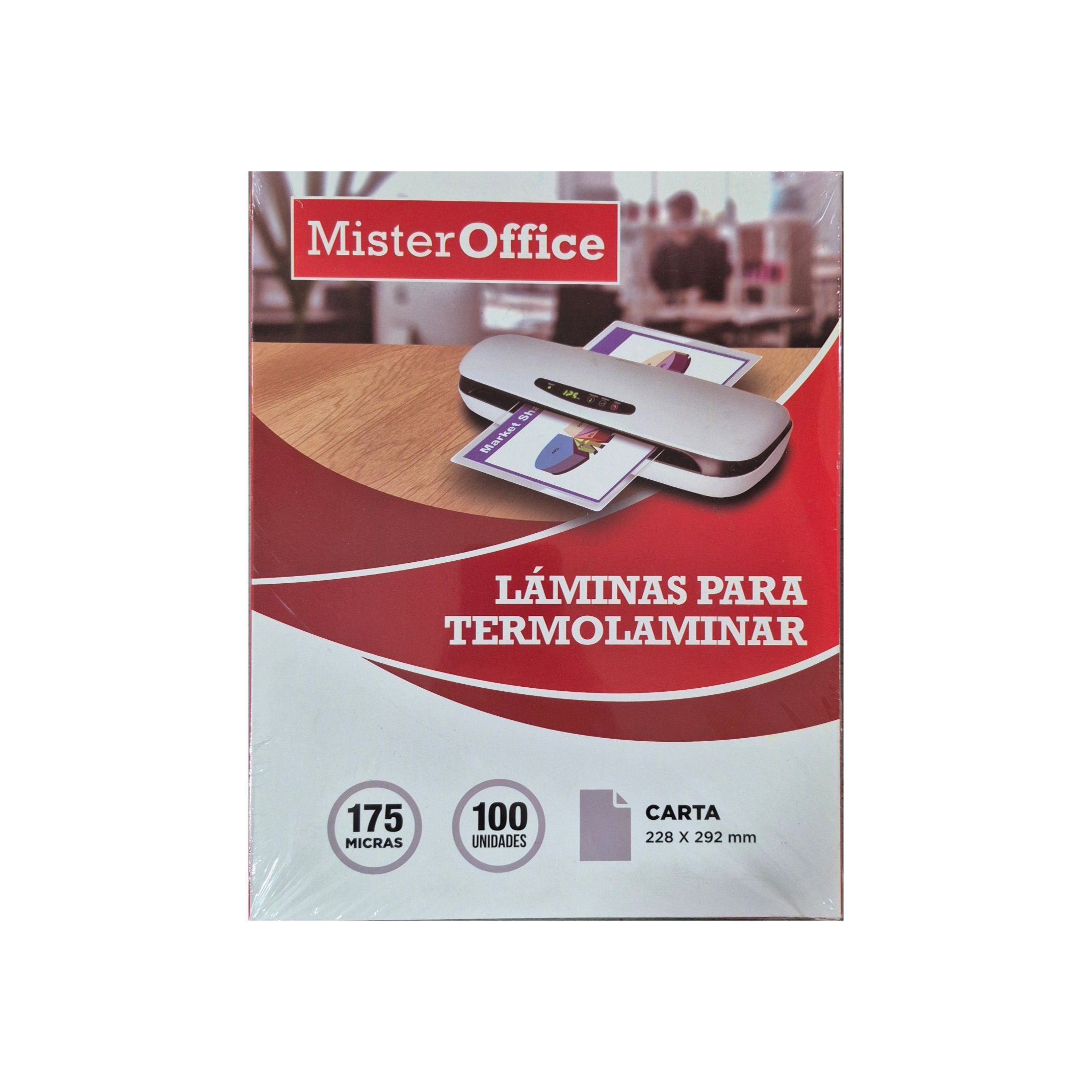 LAMINA TERMOLAMINAR CARTA 175MIC 100 UNID. MISTER OFFICE