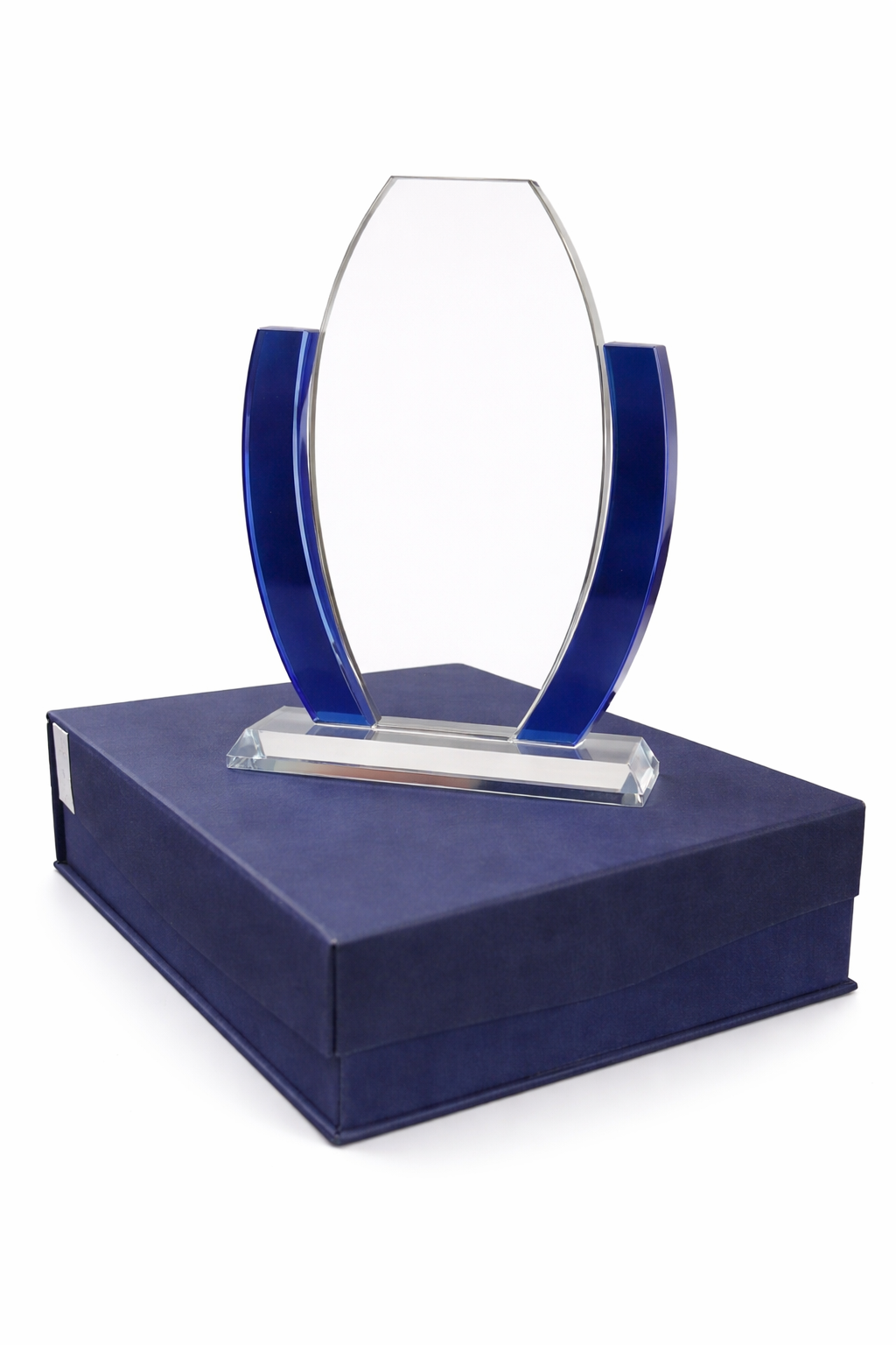 GALVANO VIDRIO 21 CMS BORDE AZUL ALARGADO