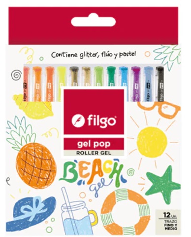 ESTUCHE 12 ROLLER GEL GLIT/FLUO/PAST BEACH FILGO